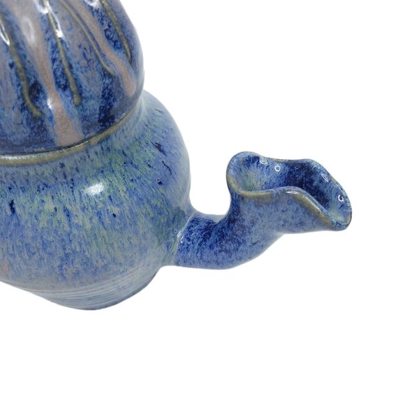 Whimsical Blue Teapot Southern Pottery 24 oz Handmade Boho Artsy Unique Gift - Picture 11 of 12